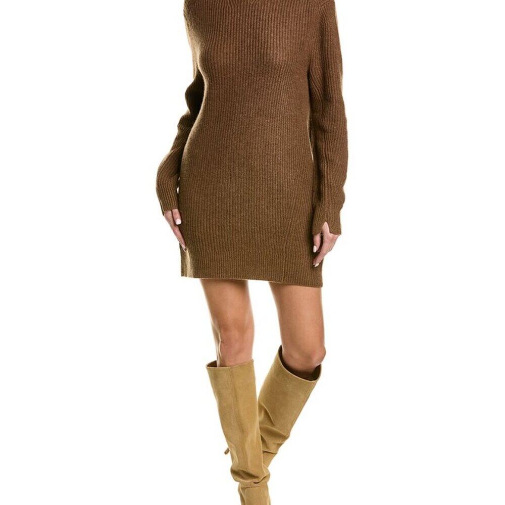 Rag & Bone Penelope Cashmere Ribbed Turtleneck Sweater Dress Brown Size M